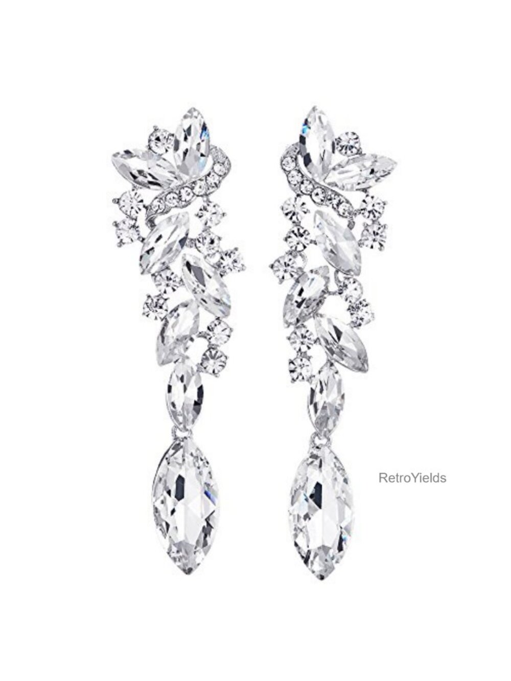 Marquise Crystal Cluster Chandelier Dangle Earrings Bridal Party Statement